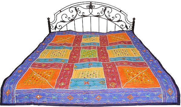 Multicolor Bedspread from Kutch with Embroidered Patches and Mirrors