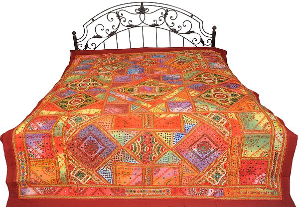 Multicolor Bedcover from Kutch with Mirrors and Antique Thread Work