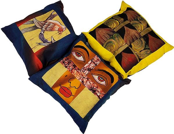Lot of Three Printed Batik Cushion Covers