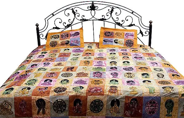 Patchwork Batik Bedspread with Hindu Deities