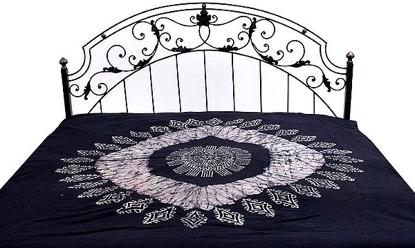 Black Cotton Bedspread with Batik Print