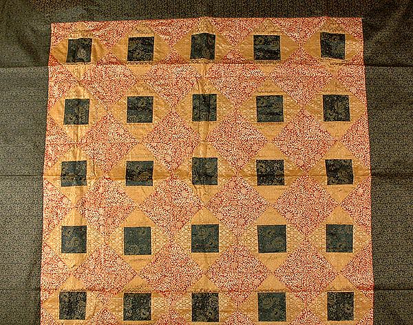 Amber and Green Banarasi Table Cover with Patchwork