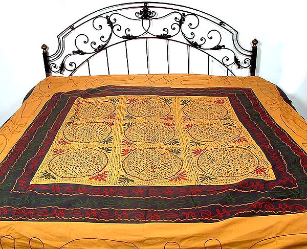 Amber Gujarati Bedspread with All-Over Embroidery