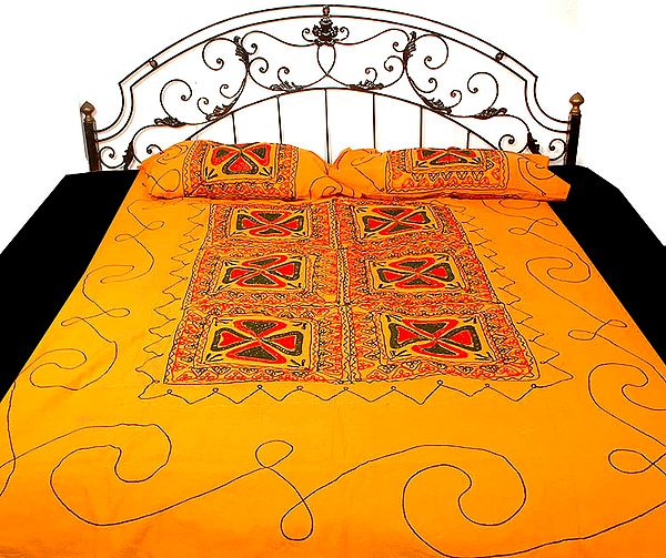 Amber Single Bedspread from Gujarat with All-over Embroidery