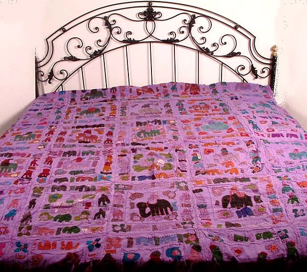 Antiquated Rajasthani Bedspread with Applique Work
