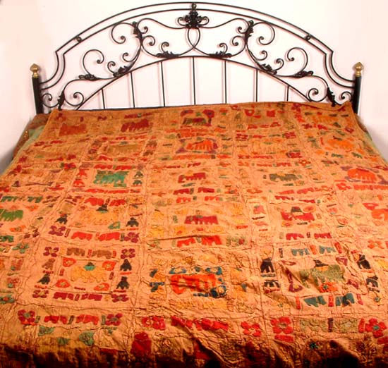 Applique Bedspread from Kutch with Embroidery