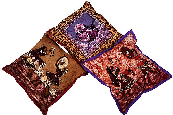Lot of Three Assorted Batik Cushion Covers