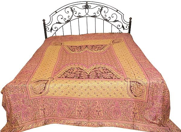 Reversible Jamawar Bedspread with Mughal Design