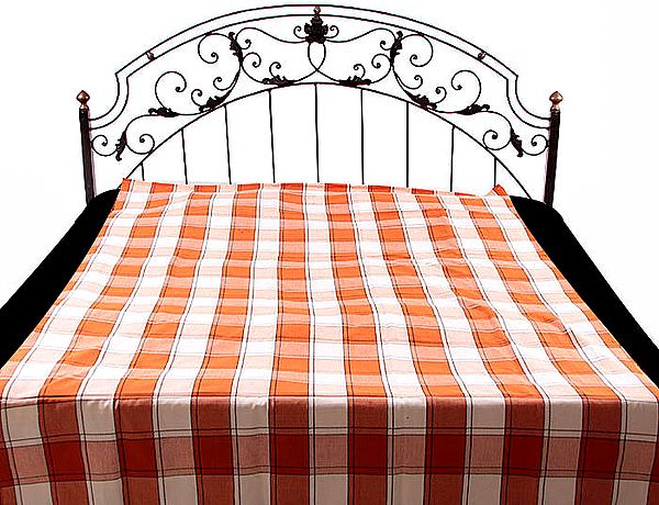 Ivory and Rust Single-Bed Bedspread with Giant Checks