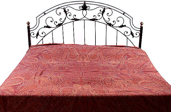 Woven Reversible Jamawar Bedspread with An Assembly of Paisleys