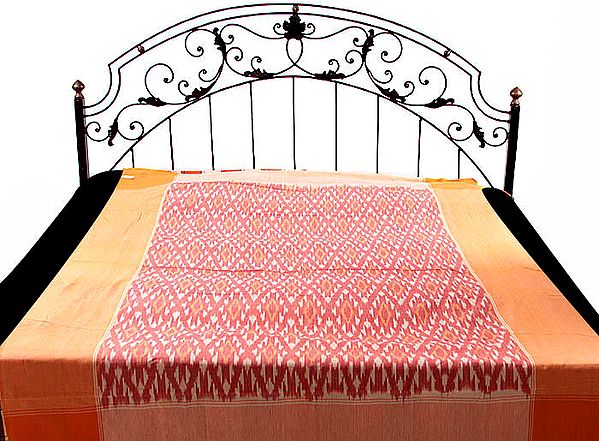Pink and Coral Single-Bed Bedspread with Ikat Weave