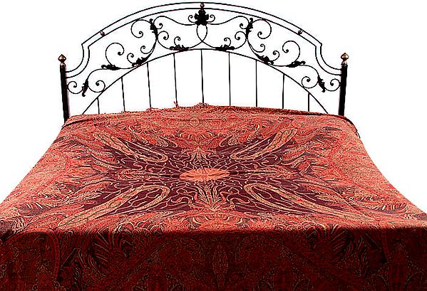 Woven Double-Sided Jamawar Bedspread with Antique Akbari Design