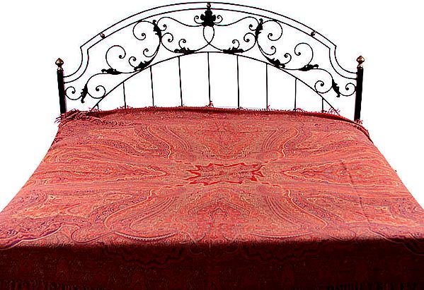 Woven Reversible Jamawar Bedspread with Stylized Paisleys