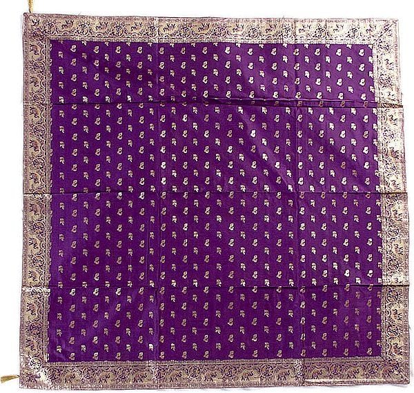 Purple Meenakari Table Cover from Banaras with Woven Elephants