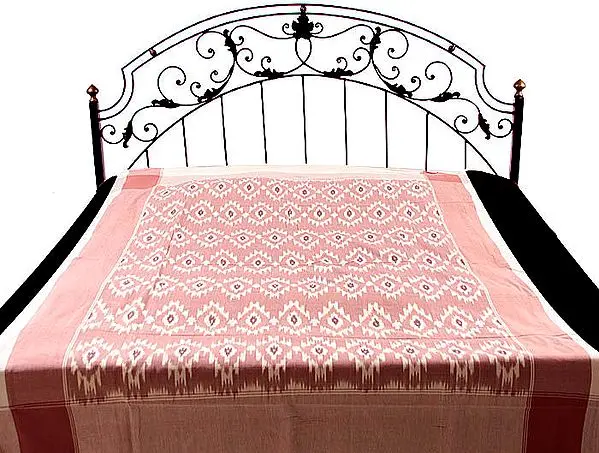 Light-Brown Single-Bed Bedspread with Ikat Weave