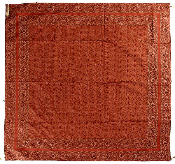 Rust Tanchoi Table Cover from Banaras with All-Over Weave