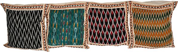 Lot of Four Cushion Covers from Hyderabad with Ikat Weave