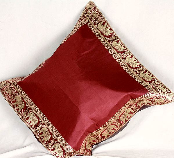 Plain Cordovan Cushion Covers with Elephant Border