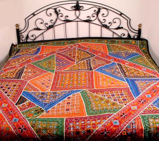 Bedcover from Kutch with Mirror Work