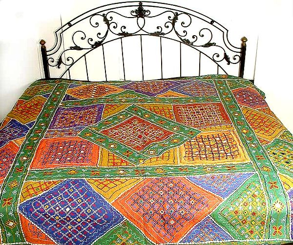 Bedcover from Kutch with Mirrors and Beads