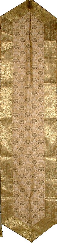 Beige and Golden Table Runner with Golden Thread Weave