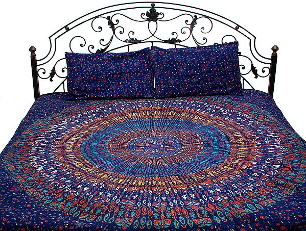 Bijou-Blue Bedspread from Pilkhuwa Hand-Printed with Vegetable Dyes