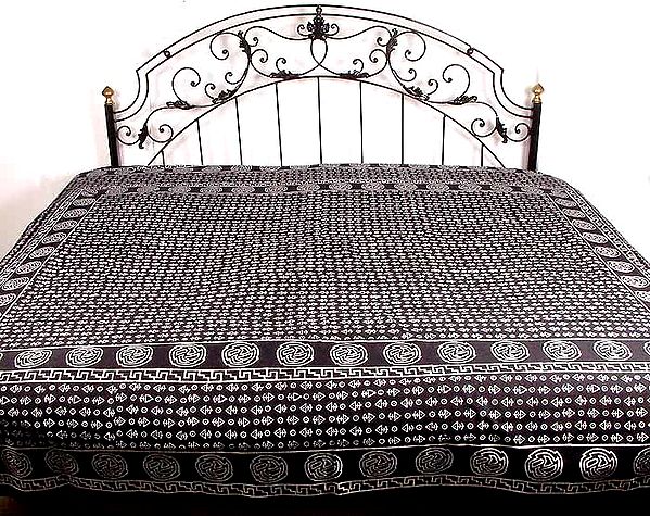 Black and White Bedspread with Folk Art Print