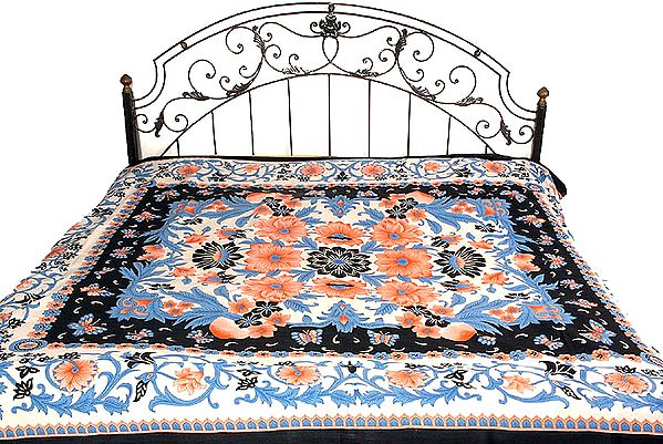 Black and White Floral Printed Bedspread