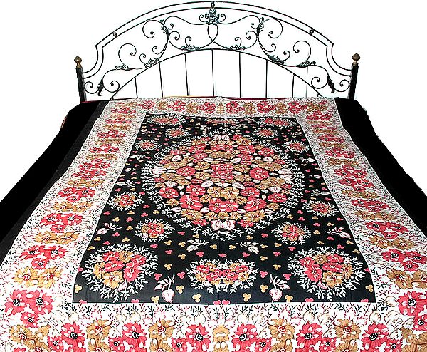 Black and White Floral Printed Single Bedspread