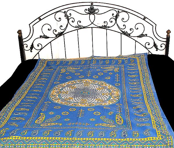 Blue Printed Single Bedspread from Sanganer