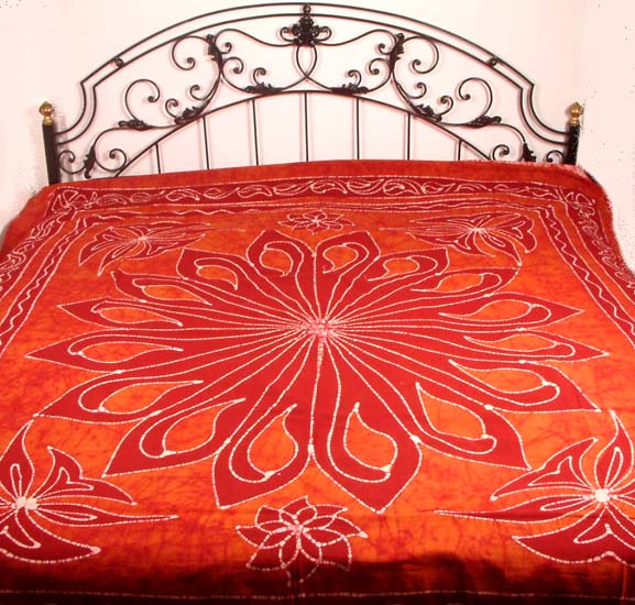 Brown Floral Batik Bedspread