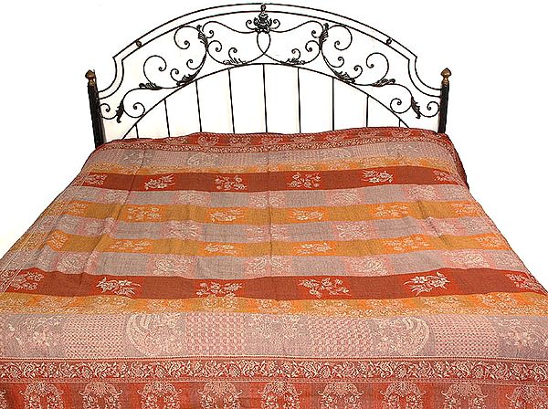 Brown Jamawar Bedspread with All-Over Weave