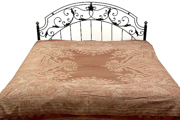 Brown Jamawar Bedspread with Mughal Design