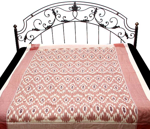 Burlwood Single-Bed Bedspread with Ikat Weave Hand-Woven in Pochampally