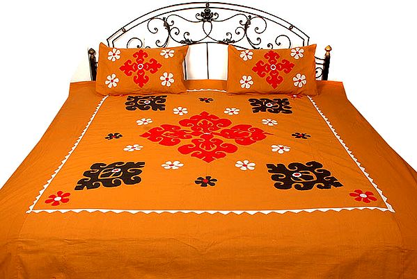 Burnt-Orange Bedspread with Appliqué Work