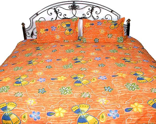 Butterflies and Flowers Printed on a Bedspread