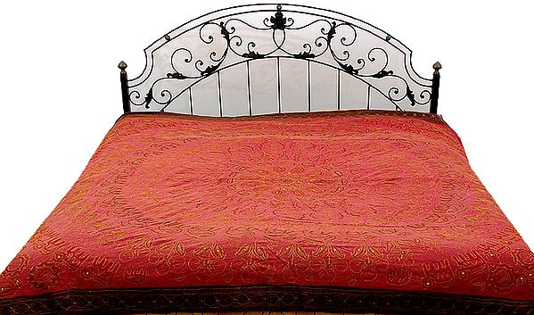 Cerise Stonewash Bedspread with Embroidery and Sequins