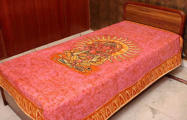 Chakravarti Ganesha on a Pink Batik Single-Bed Bedspread