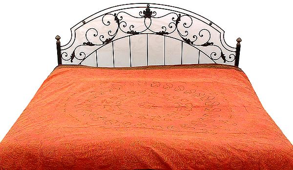 Coral Stonewash Bedspread with Embroidered Elephants