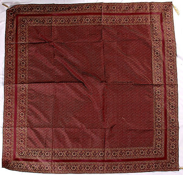 Cordovan Tanchoi Table Cover from Banaras with All-Over Weave
