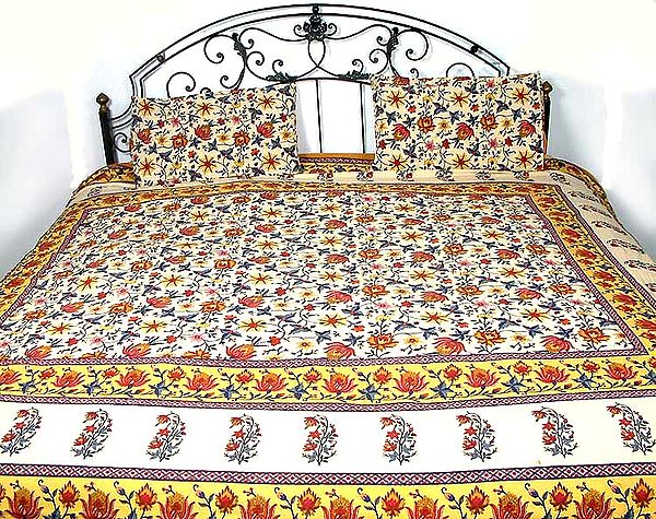 Cotton Bedspread with Floral Print