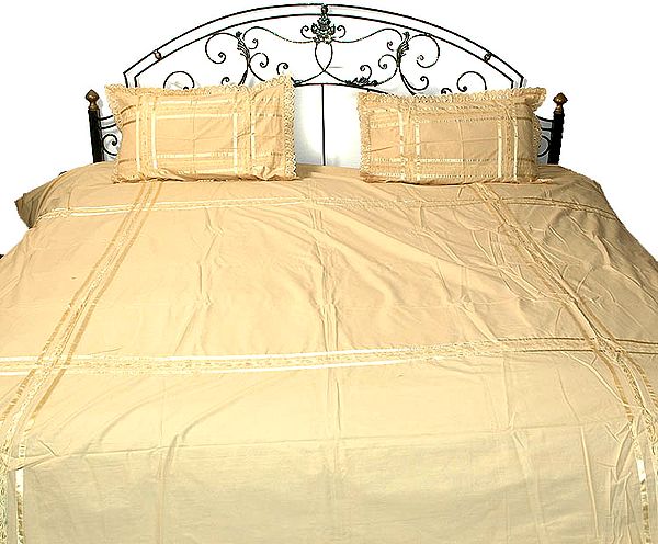 Cream and Golden Bedspread with Golden Thread Weave