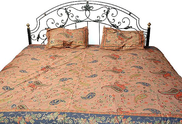 Dark Brown Floral Printed Bedspread