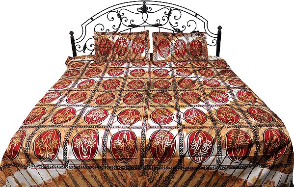 Desert-Dust Batik Shaded Bedspread from Pilkhuwa with Printed Flowers