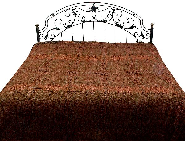 Double-Sided Pure Wool Jamawar Bedspread with All-Over Weave