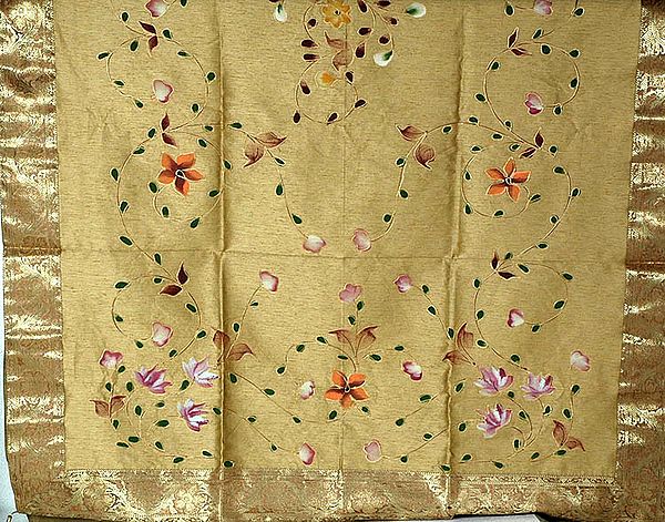 Golden Floral Table-Cover with Thread Work