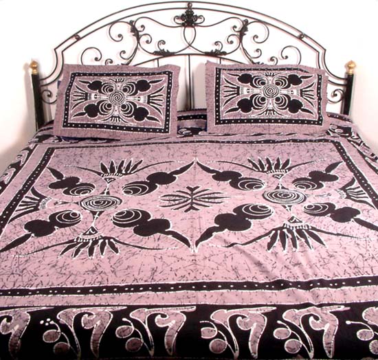 Gray Printed Batik Bedspread with Cushion Covers