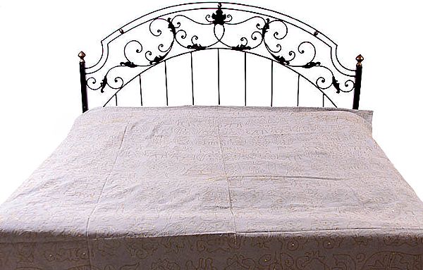Gray Stonewash Bedspread with Embroidery in Golden Thread