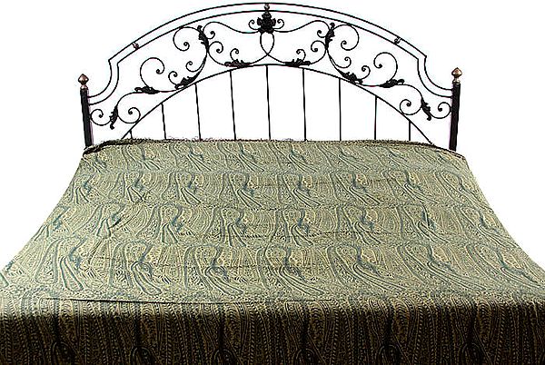 Green Jamawar Bedspread with All-Over Weave