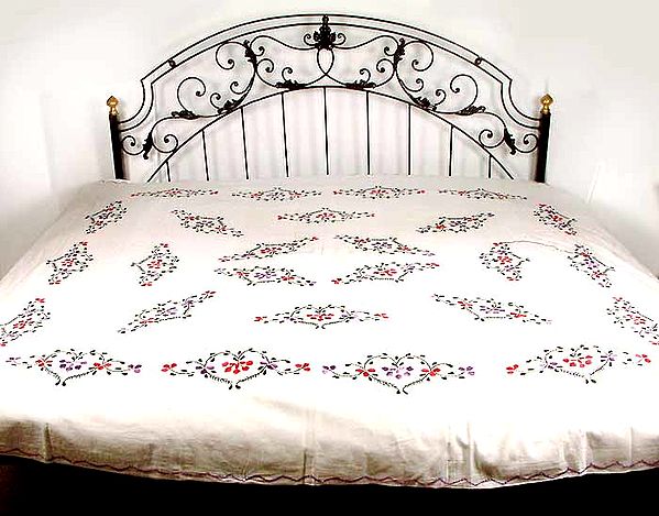 Gujarati Bedspread with Floral Embroidery
